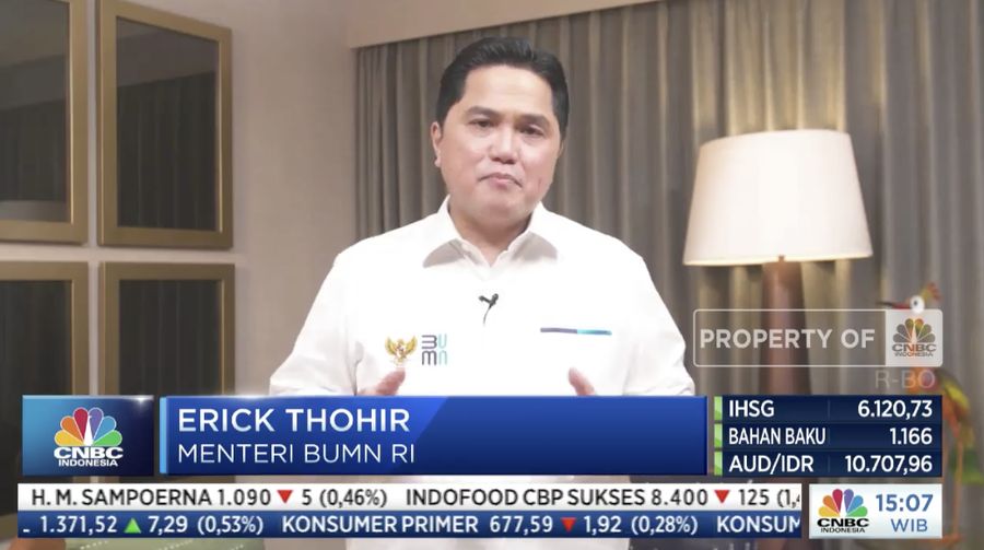 Menteri BUMN Erick Thohir dalam acara UMKM Go Global Bersama BNI. (Dok: Tangkapan layar CNBC Indonesia TV)
