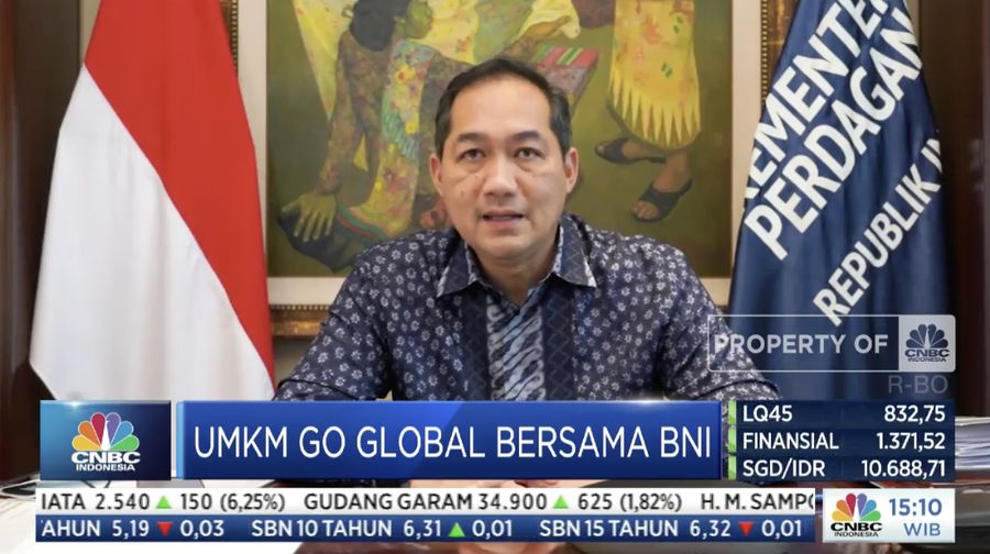 Menteri Perdagangan Muhammad Lutfi dalam acara UMKM Go Global Bersama BNI. (Dok: Tangkapan layar CNBC Indonesia TV)