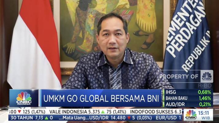 Menteri Perdagangan Muhammad Lutfi dalam acara UMKM Go Global Bersama BNI. (Dok: Tangkapan layar CNBC Indonesia TV)