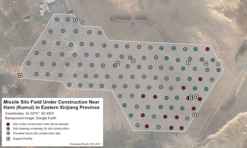 Pembangunan fasilitas yang diyakini sebagai silo rudal nuklir ditemukan di gurun Hami, Xinjiang. (Dok: Planet Labs)