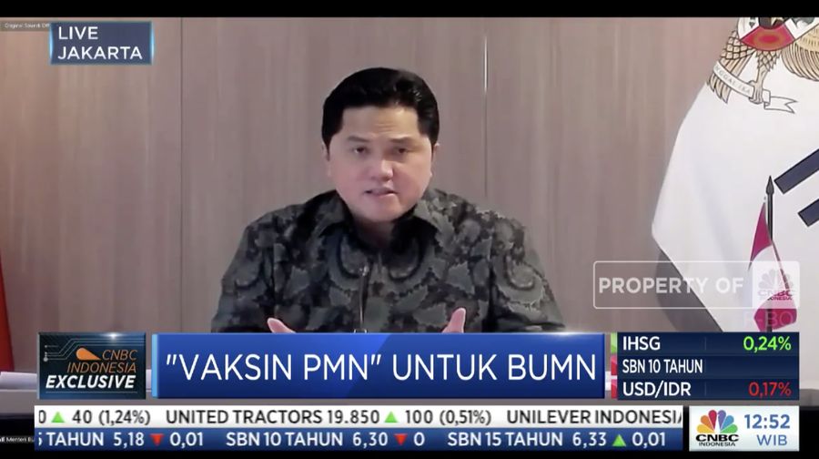 Erick Tohir dalam acara CNBC Indonesia Eksklusif. (Tangkapan layar CNBC IndonesiaTV)