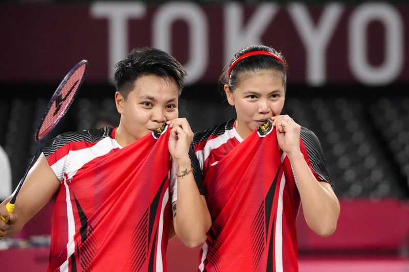 Greysia Polii dan Apriyani Rahayu di ajang Olimpiade Tokyo 2020. (AP/Dita Alangkara)