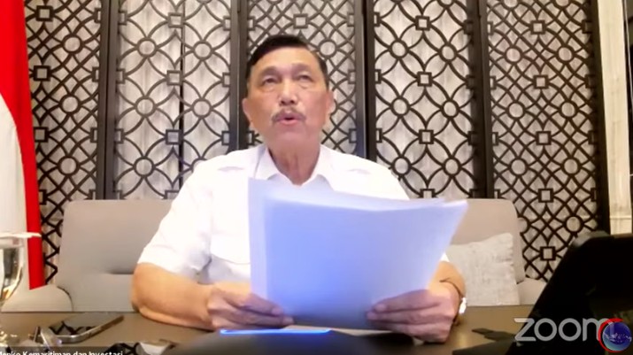 Menteri Koordinator Bidang Kemaritiman dan Investasi, Luhut Binsar Pandjaitan Saat Konferensi Pers Virtual Evaluasi dan Penerapan PPKM (Tangkapan Layar Youtube Kemenko Marves) Menteri Koordinator Bidang Kemaritiman dan Investasi, Luhut Binsar Pandjaitan Saat Konferensi Pers Virtual Evaluasi dan Penerapan PPKM (Tangkapan Layar Youtube Kemenko Marves)