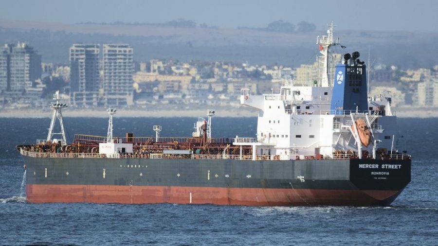 This Jan. 2, 2016 photo shows the Liberian-flagged oil tanker Mercer Street off Cape Town, South Africa. The oil tanker linked to an Israeli billionaire reportedly came under attack off the coast of Oman in the Arabian Sea, authorities said Friday, July 30, 2021, as details about the incident remained few. (Johan Victor via AP)