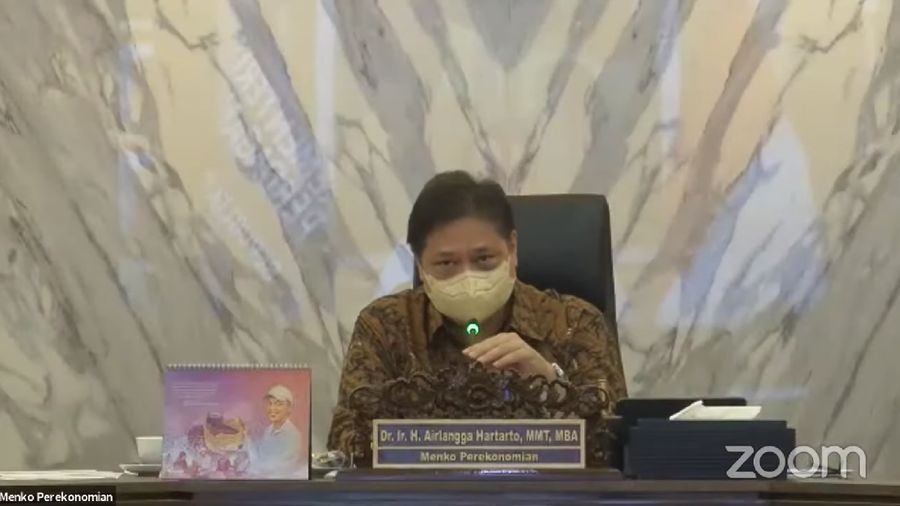 Menko Perekonomian Airlangga Hartarto dalam Konferensi Pers Pertumbuhan Ekonomi Indonesia Triwulan II-2021.  (Tangkapan Layar Youtube PerekonomianRI)
