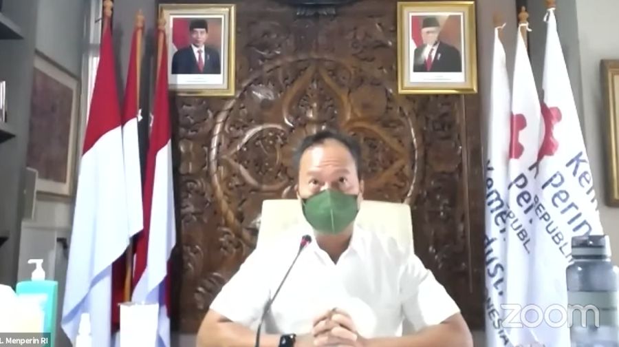 Menteri Perindustrian Agus gumiwang kartasasmita saat memberti keterangan pers Konferensi Pers Pertumbuhan Ekonomi Indonesia Triwulan II-2021. (Tangkapan Layar Youtube Perekonomian RI)
