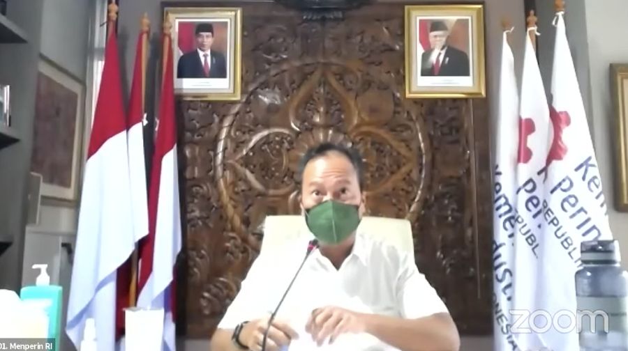 Menteri Perindustrian Agus gumiwang kartasasmita saat memberti keterangan pers Konferensi Pers Pertumbuhan Ekonomi Indonesia Triwulan II-2021. (Tangkapan Layar Youtube Perekonomian RI)