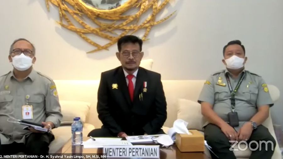 Menteri Pertanian (Mentan) Syahrul Yasin Limpo saat memberikan Konferensi Pers Pertumbuhan Ekonomi Indonesia Triwulan II-2021. (Perekonomian RI)
