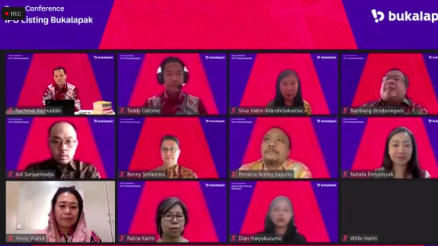 Konferensi pers pencatatan saham PT Bukalapak.com Tbk (BUKA), 6 Agustus 2021/Novina Putri Bestari
