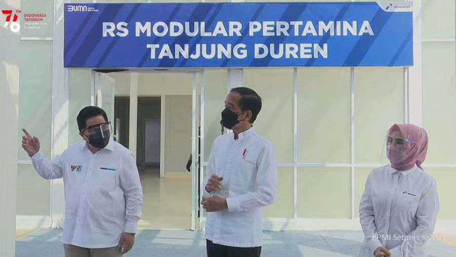Presiden Joko Widodo Meresmikan Rumah Sakit Modular Pertamina Tanjung Duren, Jakarta, 6 Agustus 2021. (Tangkapan Layar youtube @seketariat Presiden)