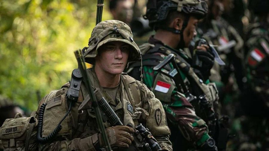 Latihan bersama Prajurit Angkatan Darat AS dengan Tentara Nasional Indonesia (TNI) Angkatan Darat di Baturaja, Sumatera Selatan. (Tangkapan Layar Twitter @@25thID)