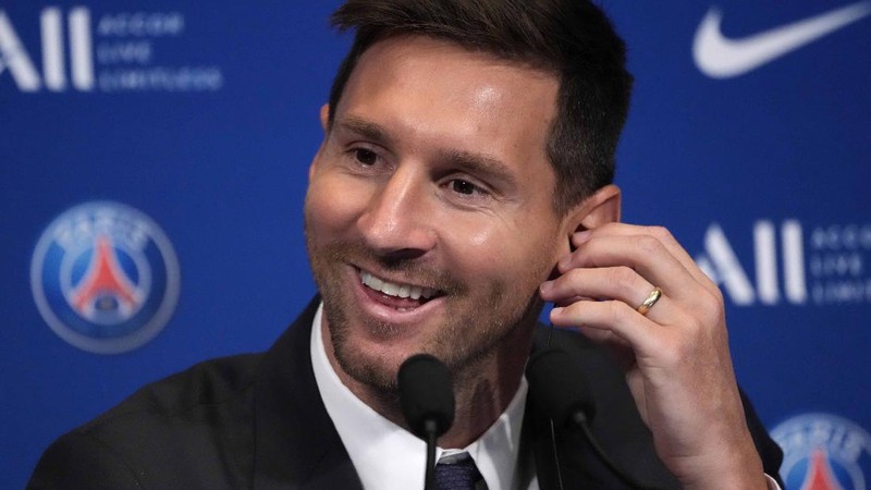Pemain Paris Saint-Germain (PSG), Lionel Messi. (AP/Francois Mori)