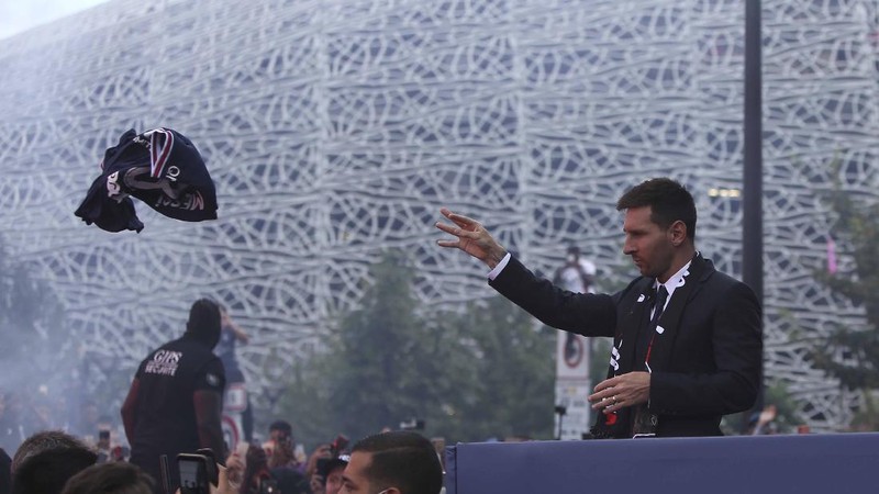 Pemain Paris Saint-Germain (PSG), Lionel Messi. (AP/Francois Mori)