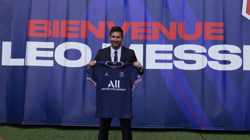 Pemain Paris Saint-Germain (PSG), Lionel Messi. (AP/Francois Mori)