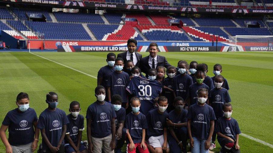 Pemain Paris Saint-Germain (PSG), Lionel Messi. (AP/Francois Mori)