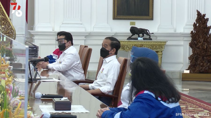 Presiden Jokowi Terima 10 Orang Perwakilan Pekerja Pertamina Hulu Rokan, 12 Agustus 2021. (Youtube BPMI)