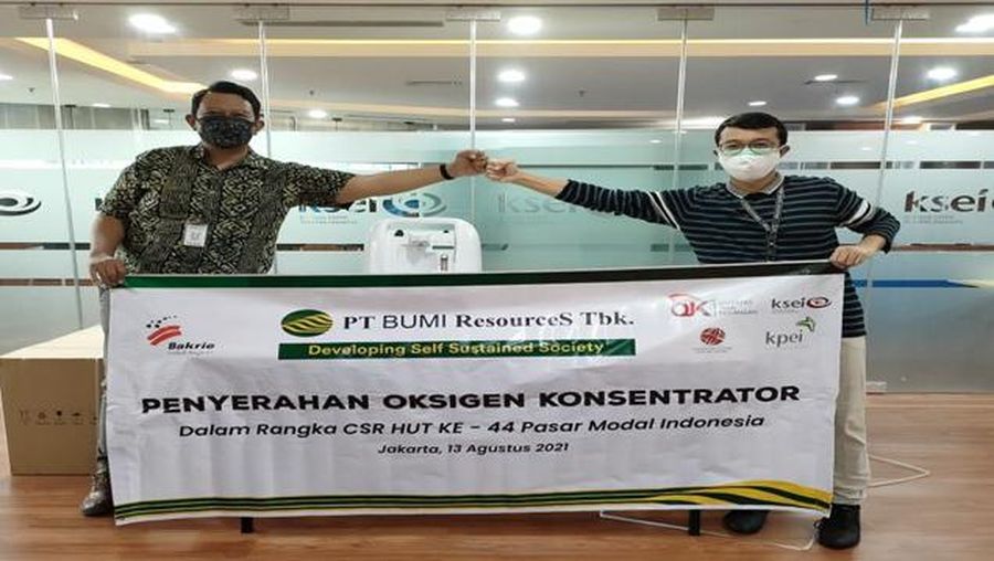 PT BUMI Resources Tbk (BUMI) mendonasikan 20 unit oksigen konsentrator kepada Self-Regulatory Organizations (SROs) Pasar Modal Indonesia dalam hal ini Bursa Efek Indonesia (BEI), Kustodian Sentral Efek Indonesia (KSEI), dan Kliring dan Penjaminan Efek Indonesia (KPEI).