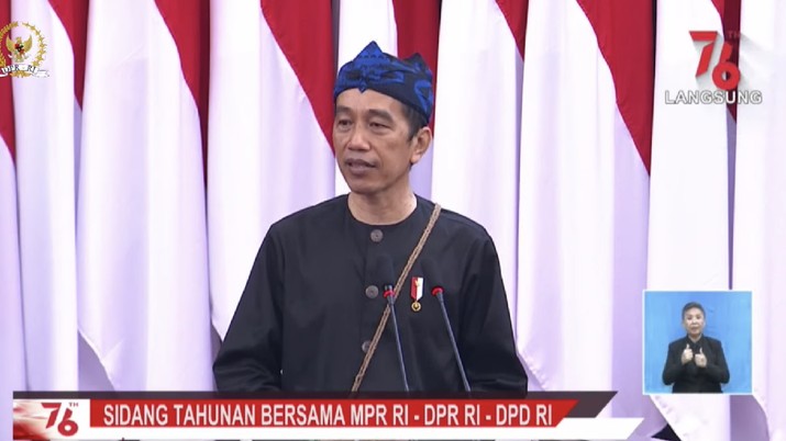Pidato Kenegaraan Presiden RI Joko Widodo pada sidang tahunan MPR RI dan sidang bersama DPR RI-DPD RI. (Tangkapan layar youtube DPR RI) Pidato Kenegaraan Presiden RI Joko Widodo pada sidang tahunan MPR RI dan sidang bersama DPR RI-DPD RI. (Tangkapan layar youtube DPR RI)