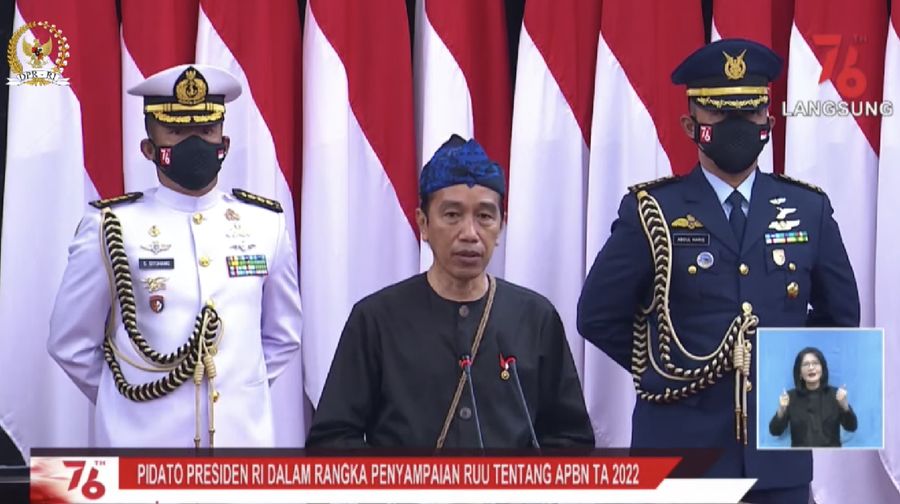 Pidato Kenegaraan Presiden RI Joko Widodo pada sidang tahunan MPR RI dan sidang bersama DPR RI-DPD RI. (Tangkapan layar youtube DPR RI)