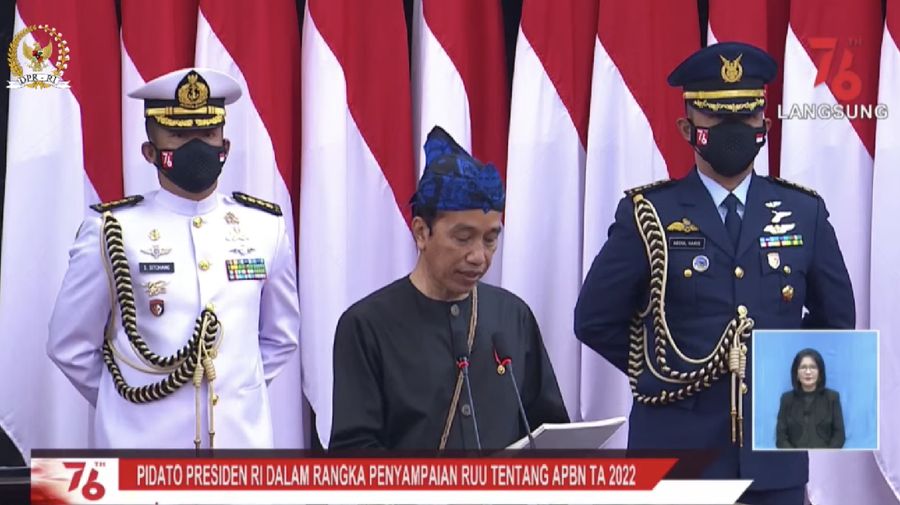 Pidato Kenegaraan Presiden RI Joko Widodo pada sidang tahunan MPR RI dan sidang bersama DPR RI-DPD RI. (Tangkapan layar youtube DPR RI)
