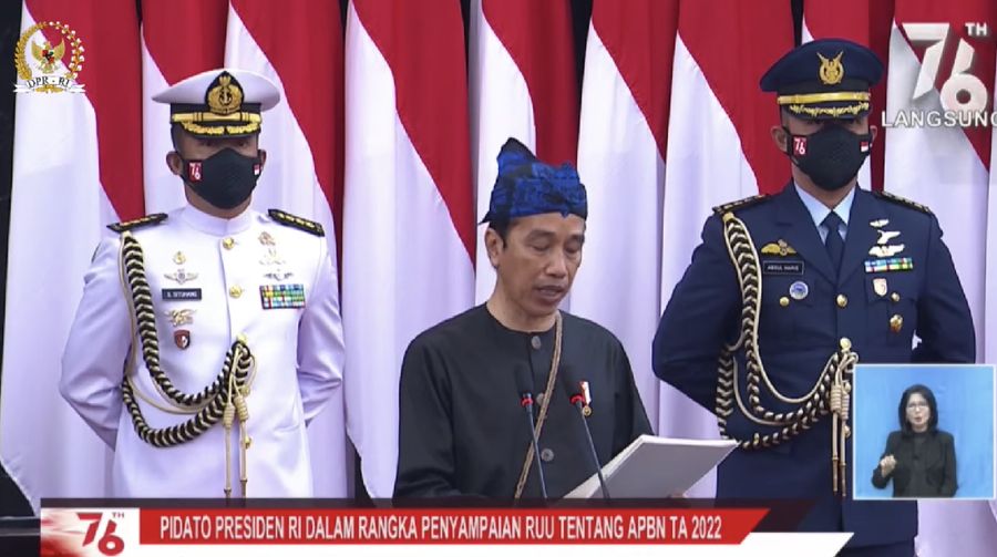 Pidato Kenegaraan Presiden RI Joko Widodo pada sidang tahunan MPR RI dan sidang bersama DPR RI-DPD RI. (Tangkapan layar youtube DPR RI)