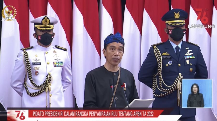 Pidato Kenegaraan Presiden RI Joko Widodo pada sidang tahunan MPR RI dan sidang bersama DPR RI-DPD RI. (Tangkapan layar youtube DPR RI)