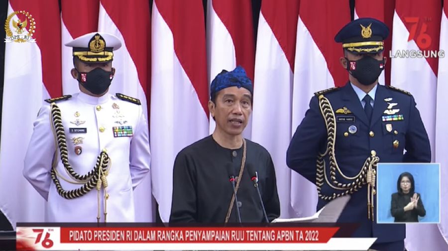 Pidato Kenegaraan Presiden RI Joko Widodo pada sidang tahunan MPR RI dan sidang bersama DPR RI-DPD RI. (Tangkapan layar youtube DPR RI)