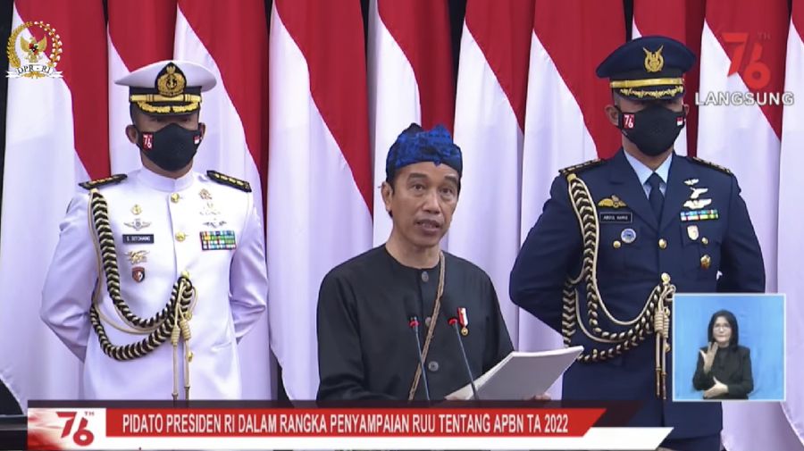 Pidato Kenegaraan Presiden RI Joko Widodo pada sidang tahunan MPR RI dan sidang bersama DPR RI-DPD RI. (Tangkapan layar youtube DPR RI)