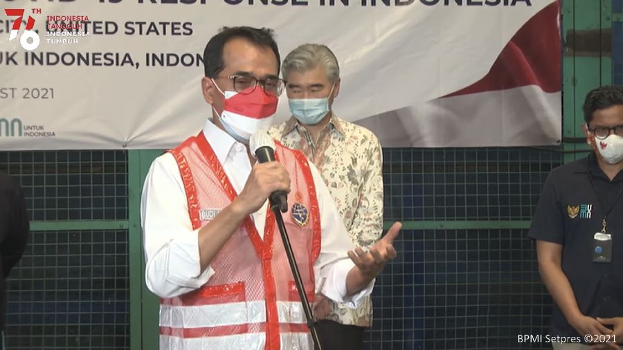 Menteri Perhubungan Budi Karya Sumadi di acara Kedatangan Dukungan Alat Kesehatan Covid-19 dari New York, 17 Agustus 2021. (Tangkapan Layar Youtube Sekretariat Presiden RI)