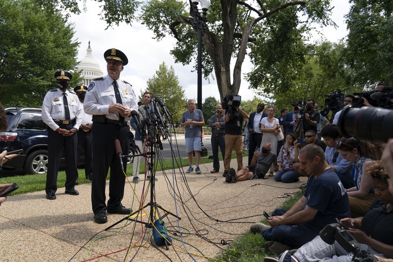 Pengamanan digedung Capitol, Amerika Serikat. (AP/Jose Luis Magana) Pengamanan digedung Capitol, Amerika Serikat. (AP/Jose Luis Magana)