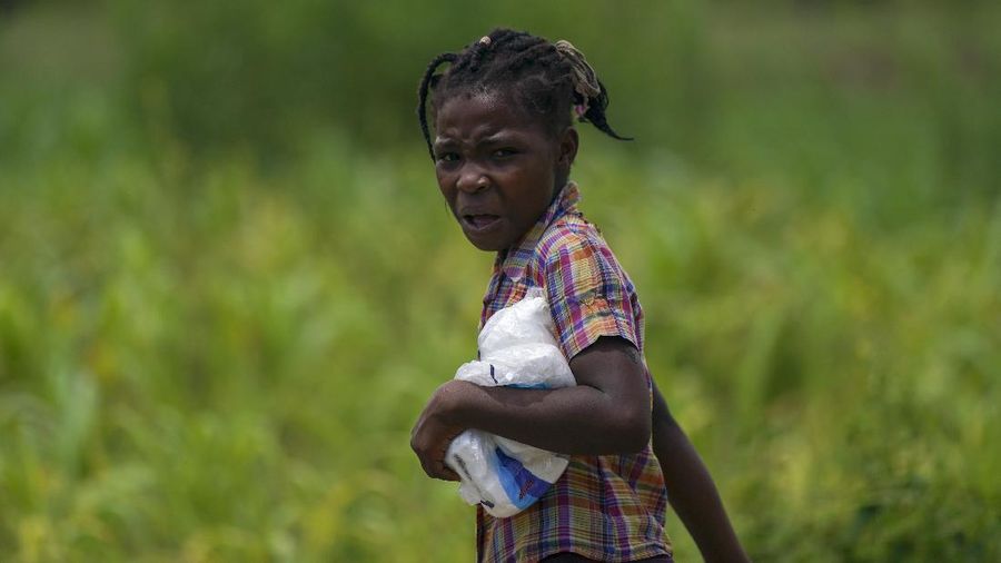 Korban gempa Haiti berebut sembako saat bantuan datang. (AP/Fernando Llano)
