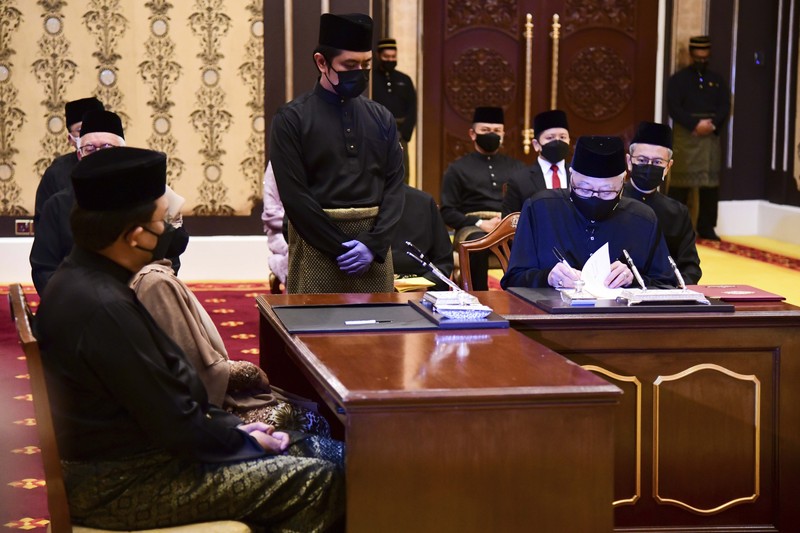 Pelantikan PM Malaysia Ismail Sabri Yaakob. Khirul Nizam Zanil/Malaysia’s Department of Information via AP)