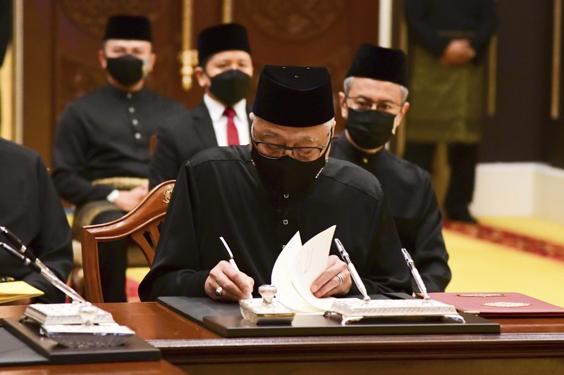 Pelantikan PM Malaysia Ismail Sabri Yaakob. Khirul Nizam Zanil/Malaysia’s Department of Information via AP)