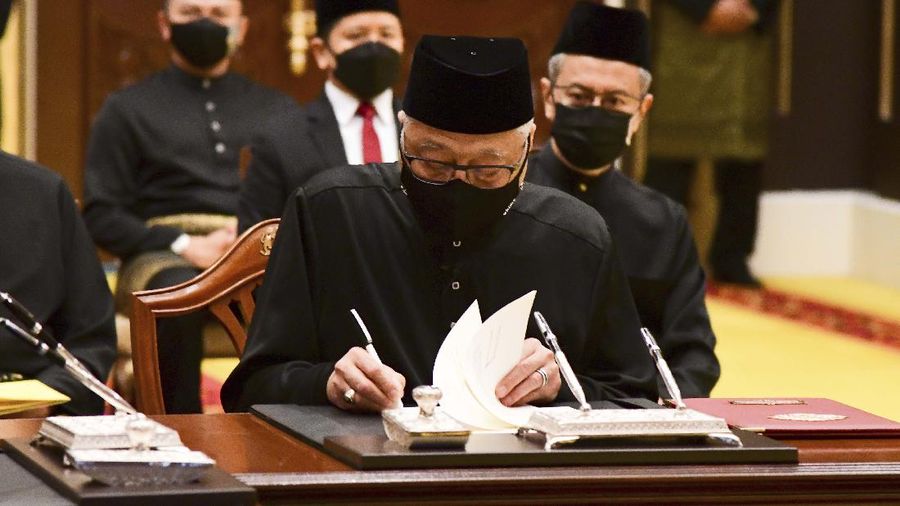 Pelantikan PM Malaysia Ismail Sabri Yaakob. Khirul Nizam Zanil/Malaysia’s Department of Information via AP)