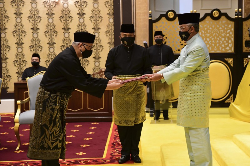 Pelantikan PM Malaysia Ismail Sabri Yaakob. Khirul Nizam Zanil/Malaysia’s Department of Information via AP)