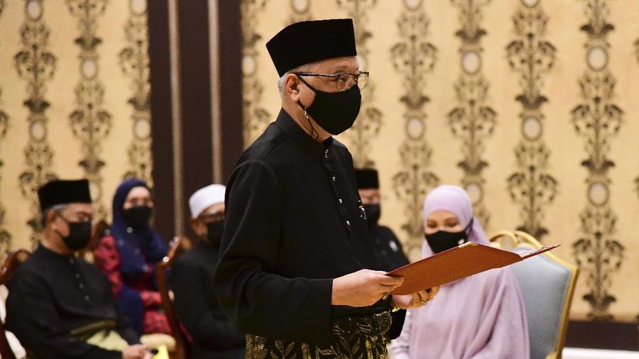 Pelantikan PM Malaysia Ismail Sabri Yaakob. Khirul Nizam Zanil/Malaysia’s Department of Information via AP)