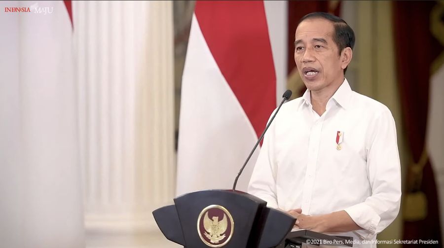Presiden RI Jokowi memberi pernyataan tentang perkembangan PPKM, Senin 23/8/2021 (Tangkapan Layar Youtube Sekretariat Presiden)