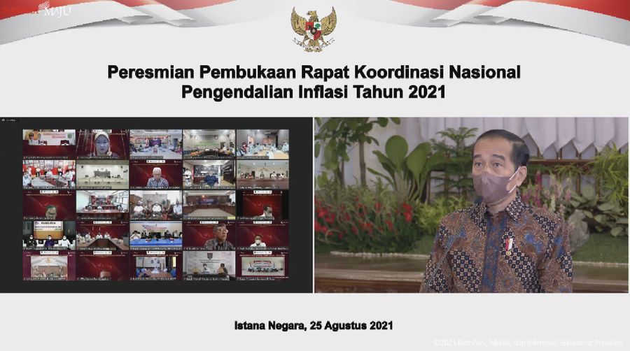 Presiden RI Jokowi di acara Peresmian Pembukaan Rakornas Pengendalian Inflasi Tahun 2021, Istana Negara, 25 Agustus 2021. (Tangkapan Layar Youtube/Sekretariat Presiden RI)