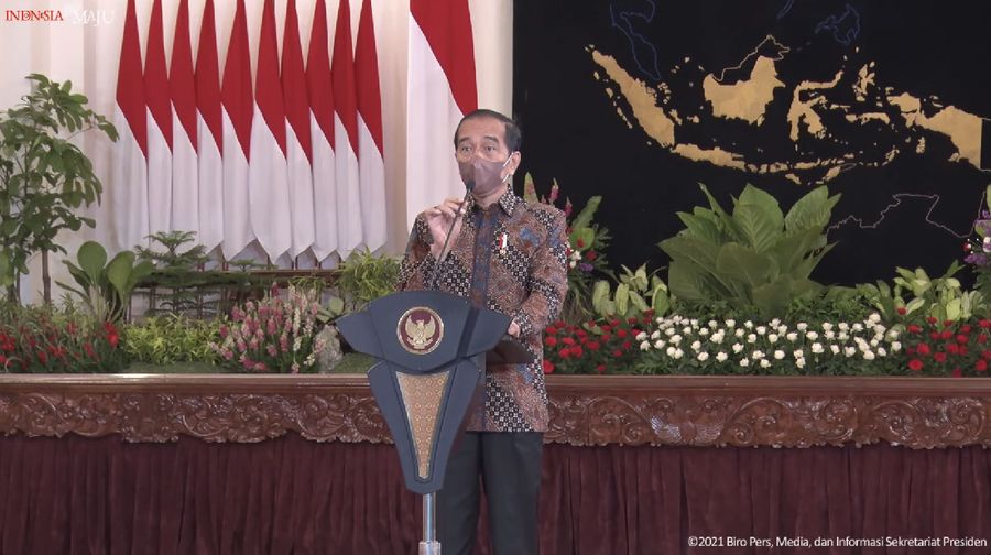 Presiden RI Jokowi di acara Peresmian Pembukaan Rakornas Pengendalian Inflasi Tahun 2021, Istana Negara, 25 Agustus 2021. (Tangkapan Layar Youtube/Sekretariat Presiden RI)