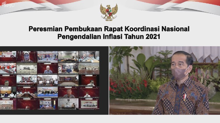 Presiden RI Jokowi di acara Peresmian Pembukaan Rakornas Pengendalian Inflasi Tahun 2021, Istana Negara, 25 Agustus 2021. (Tangkapan Layar Youtube/Sekretariat Presiden RI)