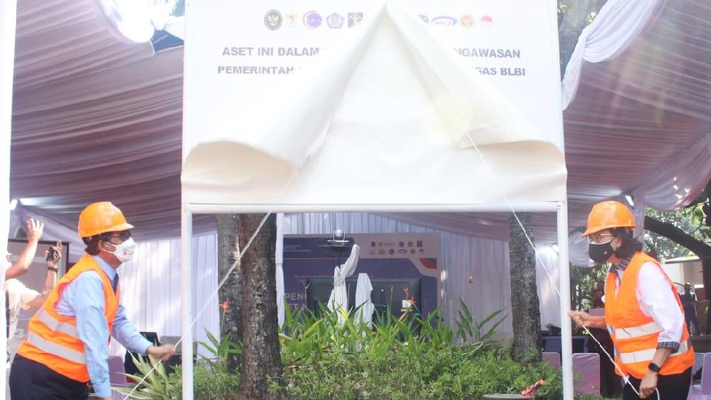 Menko Polhkam Mahfud MD dan Menteri Keuangan Sri Mulyani di acara Seremoni Penguasaan Aset Eks BLBI oleh Satgas BLBI (Dokumentasi Kemenko Polhukam)