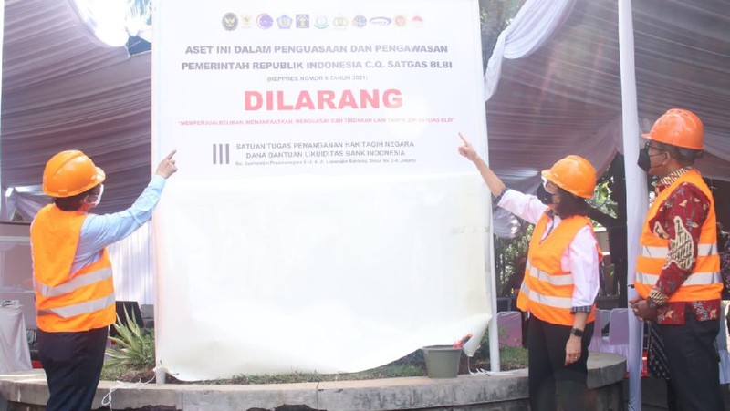 Menko Polhkam Mahfud MD dan Menteri Keuangan Sri Mulyani di acara Seremoni Penguasaan Aset Eks BLBI oleh Satgas BLBI (Dokumentasi Kemenko Polhukam)