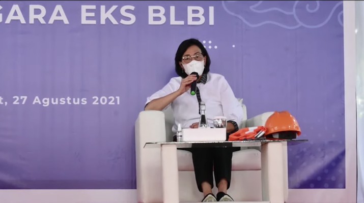Menteri Keuangan Sri Mulyani di acara Penguasaan Aset Eks BLBI oleh Satgas BLBI (Tangkapan Layar Youtube Kemenkeu RI)