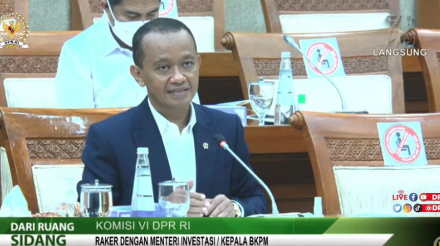 Komisi VI DPR RI Rapat Kerja dengan Menteri Investasi/Kepala BKPM RI, Bahlil Lahadalia. (Tangkapan Layar Youtube DPR RI)