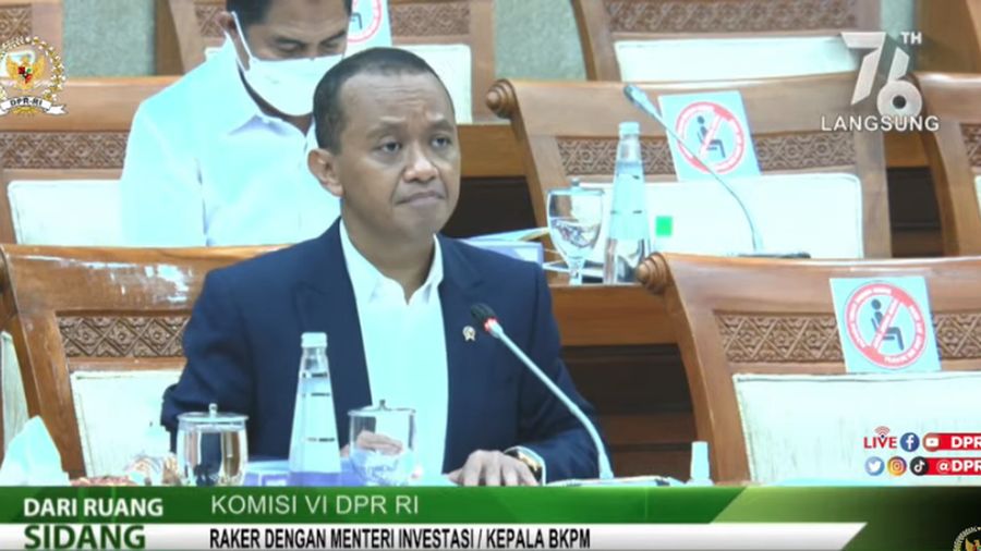 Komisi VI DPR RI Rapat Kerja dengan Menteri Investasi/Kepala BKPM RI, Bahlil Lahadalia. (Tangkapan Layar Youtube DPR RI)