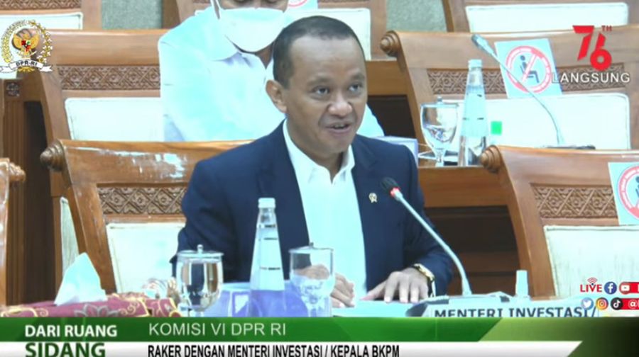 Komisi VI DPR RI Rapat Kerja dengan Menteri Investasi/Kepala BKPM RI, Bahlil Lahadalia. (Tangkapan Layar Youtube DPR RI)