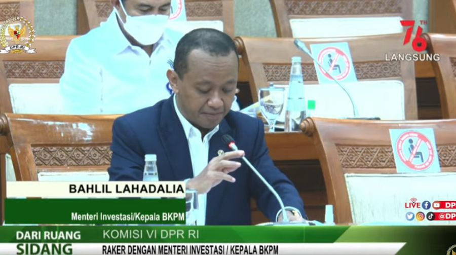 Komisi VI DPR RI Rapat Kerja dengan Menteri Investasi/Kepala BKPM RI, Bahlil Lahadalia. (Tangkapan Layar Youtube DPR RI)
