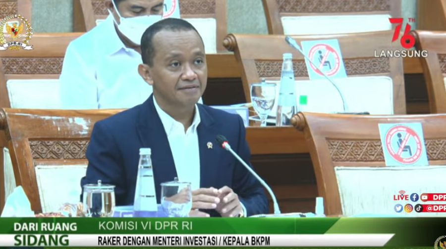 Komisi VI DPR RI Rapat Kerja dengan Menteri Investasi/Kepala BKPM RI, Bahlil Lahadalia. (Tangkapan Layar Youtube DPR RI)