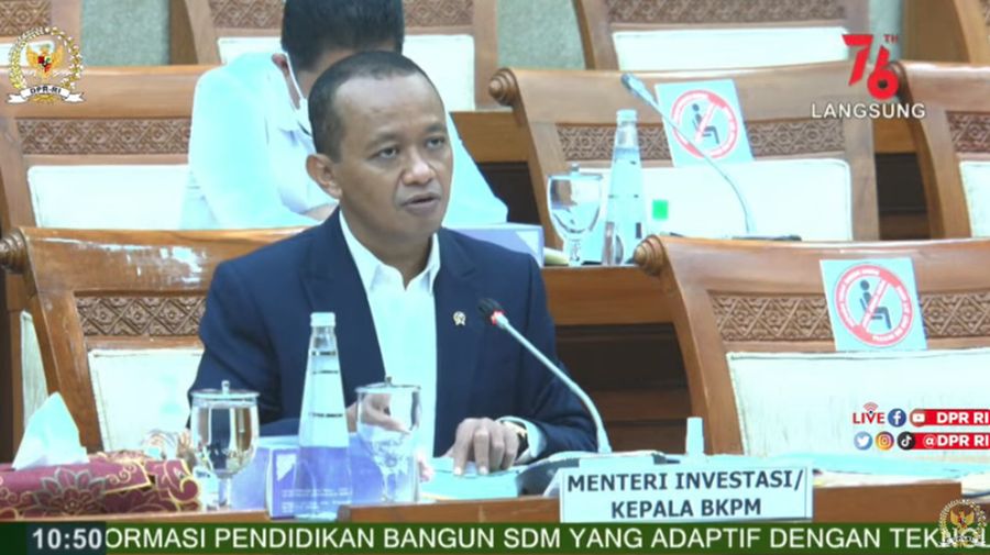 Komisi VI DPR RI Rapat Kerja dengan Menteri Investasi/Kepala BKPM RI, Bahlil Lahadalia. (Tangkapan Layar Youtube DPR RI)