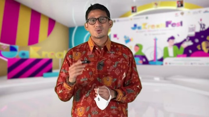 Menparekraf, Sandiaga Uno saat pembukaan JaKreatiFest 2021. (Tangkapan Layar Youtube BI Jakarta)
